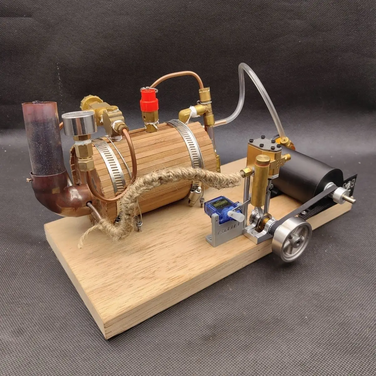 New Single-cylinder Reciprocating Steam Engine Metal Model with Boiler Generator and Light Bulb Set Physics Research Gift