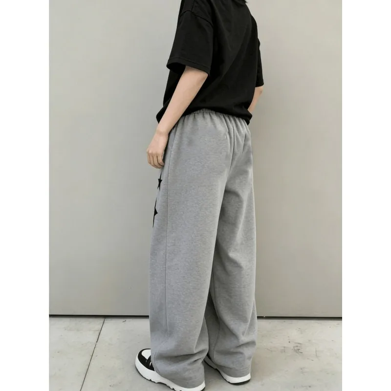 Girls' high waisted lace up casual pants/loose waistband, star and five pointed star prints, casual hip-hop street style