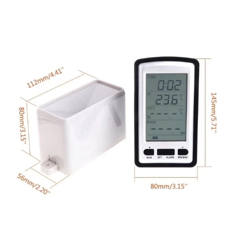 Wireless Rain Meter Gauge Real Time Indoor Outdoor Temperature Recorder Time Display for Garden 918D