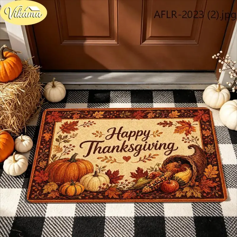 VIKAMA Hello Fall Sunflower Maple Leaf Wreath Doormat Non Slip Floor Mat Front Porch Entryway Autumn Decor Front Porch