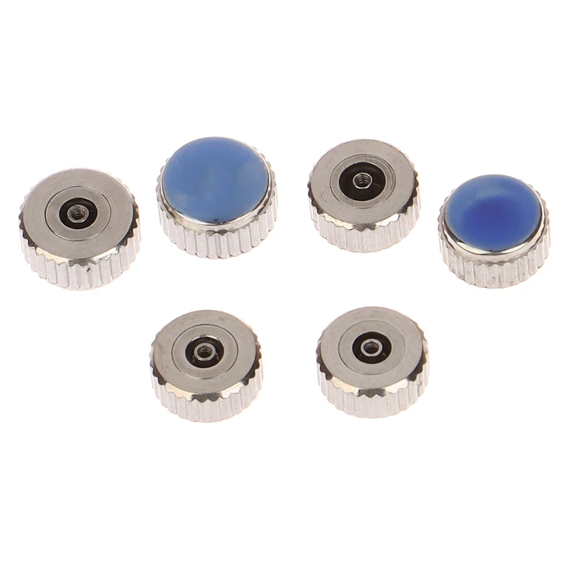 2-Pack Silver-Tone Steel 4.5mm-7mm Flat Tube Watch Crown for Timepiece Repairs L4429