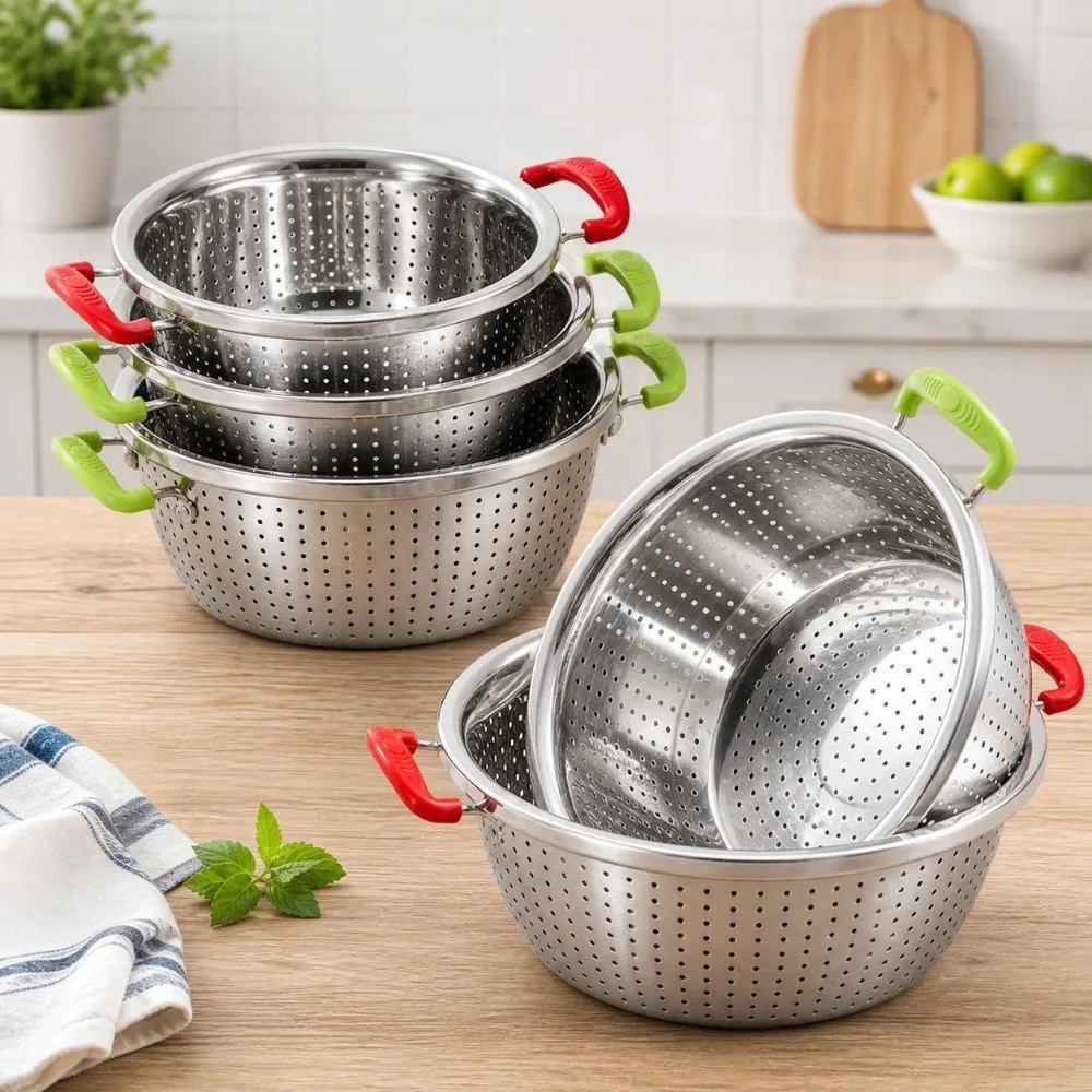 Durable Fine Mesh Kitchen Strainer Basket with Handle Quick Drain Drain Basket Stainless Steel Colander Kitchen Supply - view 4