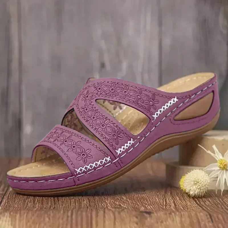 2024 Summer Women Wedge Sandals Premium Orthopedic Open Toe Sandals Vintage Anti-slip Leather Casual Female Platform Retro Shoes image 3