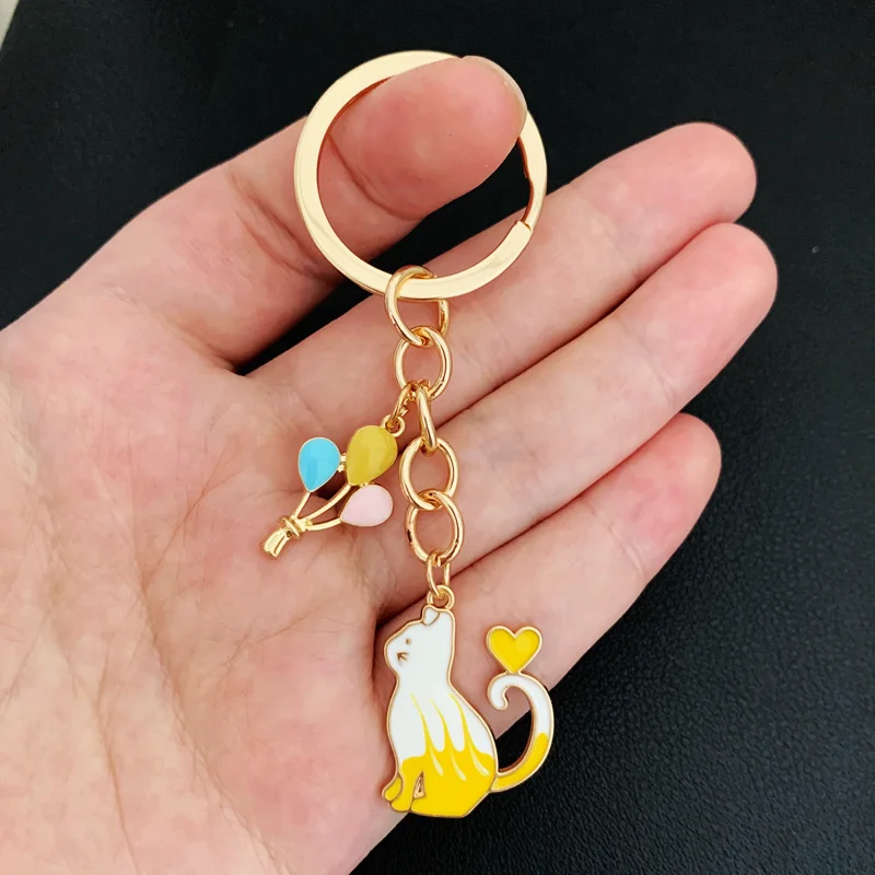 Cute Keychain Cat Heart Balloon Key Ring Enamel Key Chains Friendship Gift For Women Men Handbag Accessorie Car Keys DIY Jewelry