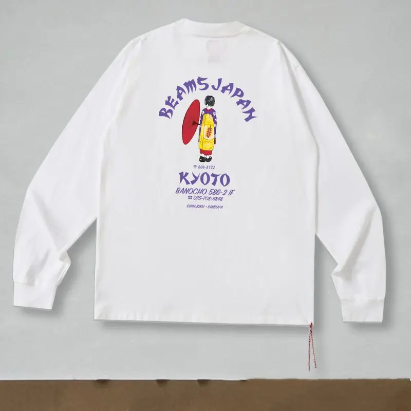 Stock Men Women Beams Long Sleeve Tshirts Breathable Cotton Japanese Songstress Letter Print Weaving Red Rope Fashion Streetwear