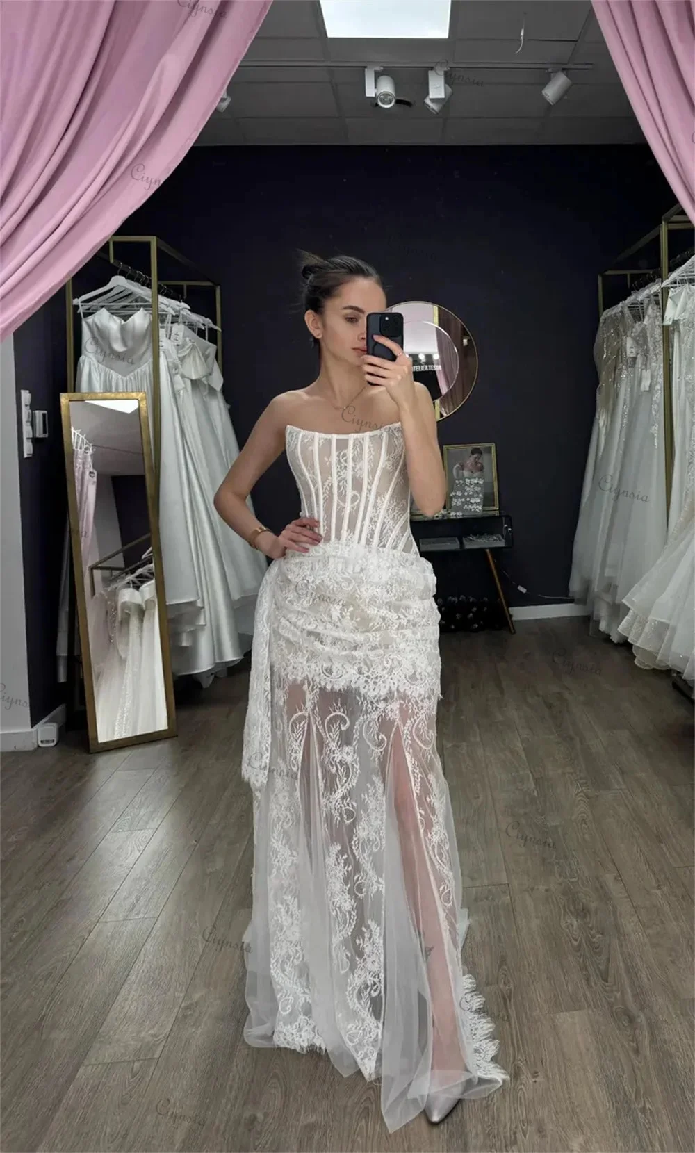 Ciynsia Customized Lace Corset Bridal Dress Illusion Vintage Sexy Mermaid Wedding Dress With Detachable Train Vestidos De Novia