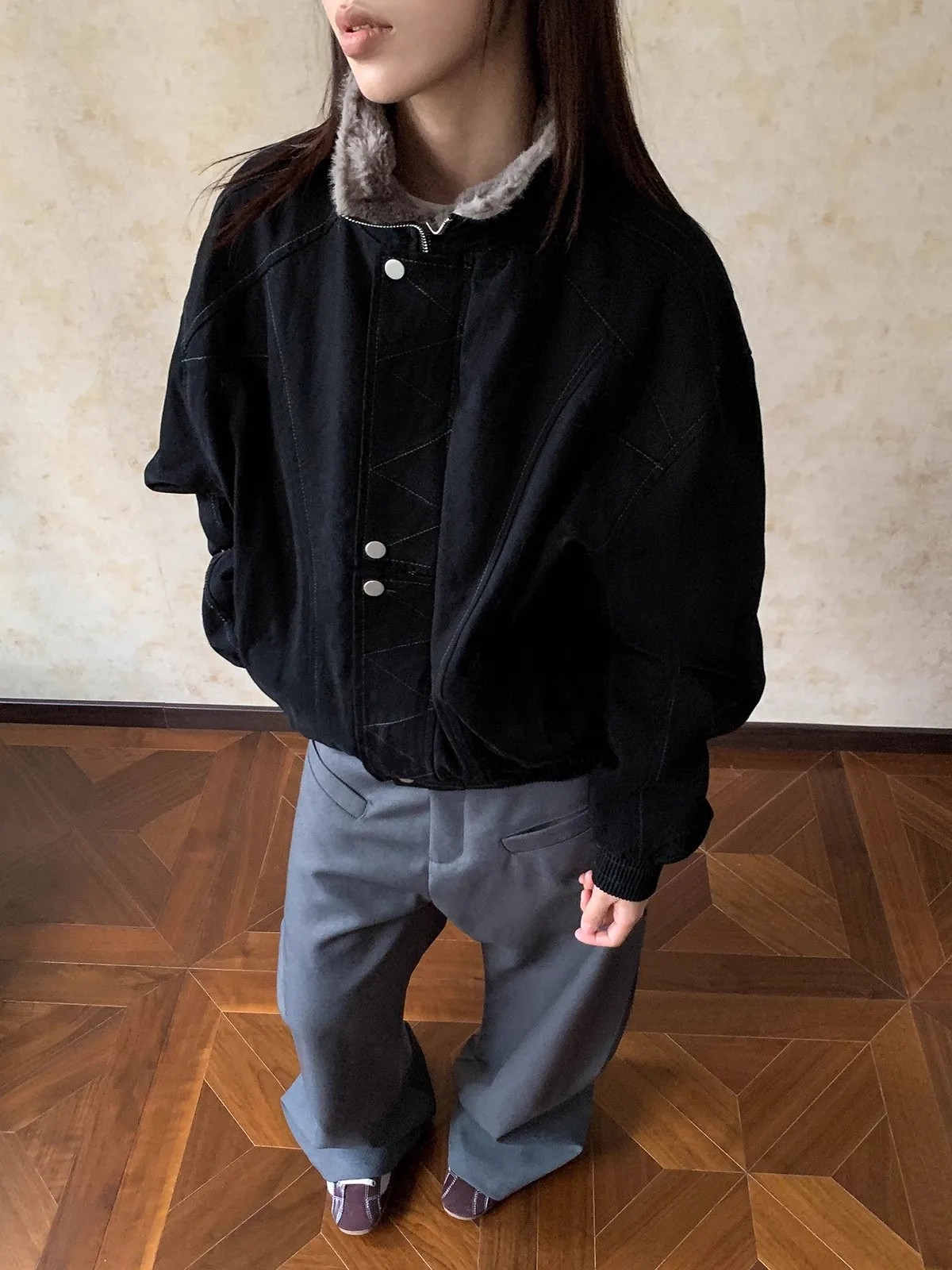 معطف Jaet نسائي فضفاض من القطن المفكك من American High Street مع سحاب إغلاق وياقة واقفة