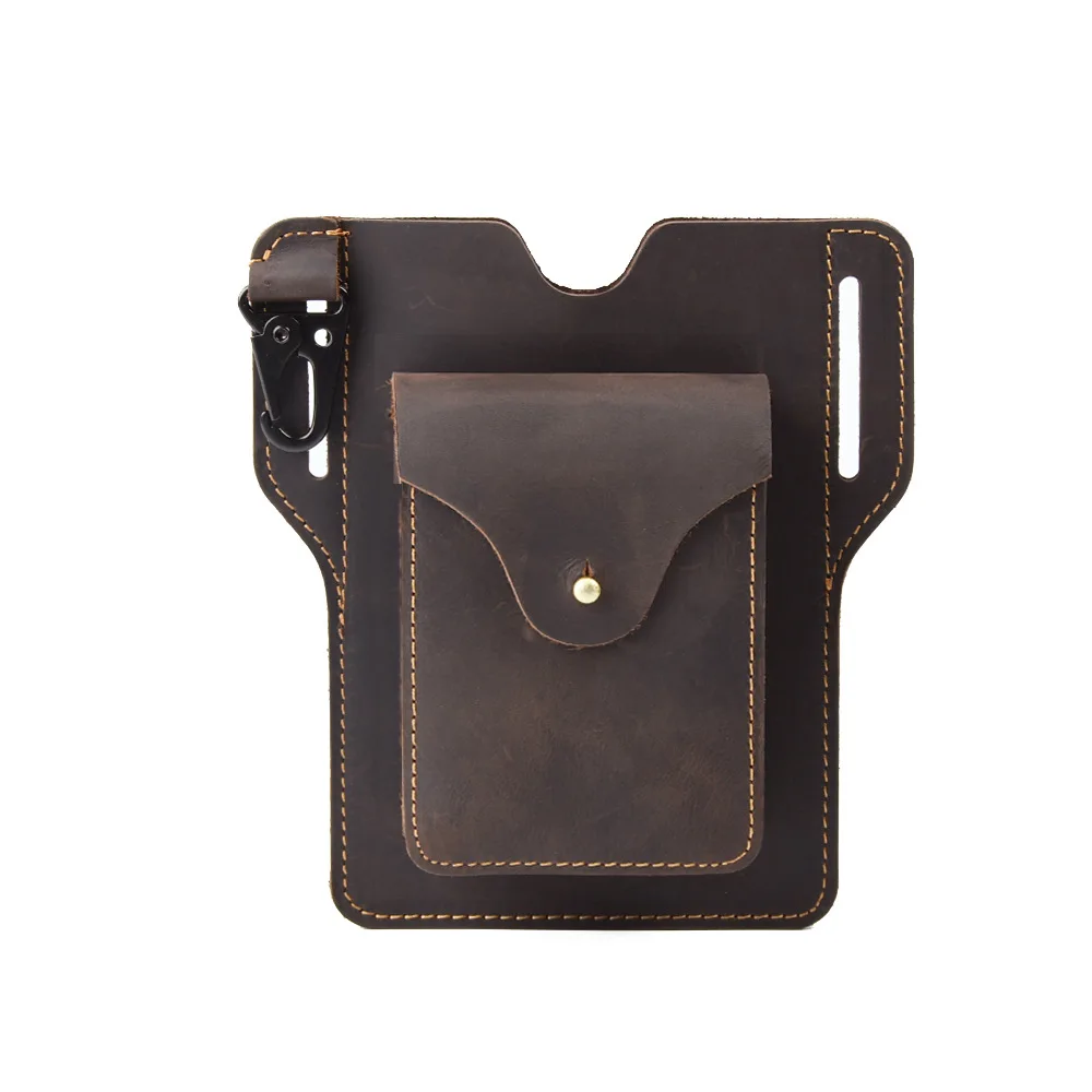 

Men's Leather Waist Pack Multi-functional Phone Holder for Running Outdoor Sports Anti-Loss Belt Bag with Cover