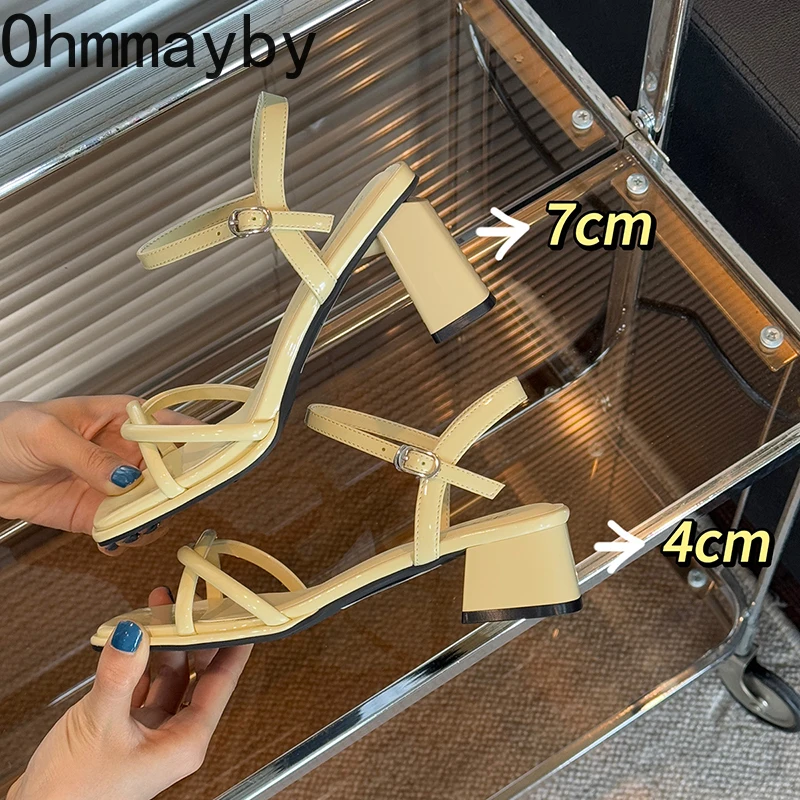 

New Summer Square Toe Women Sandals Fashion Ladies Outdoor Dress High Heel Gladiator Sandalias