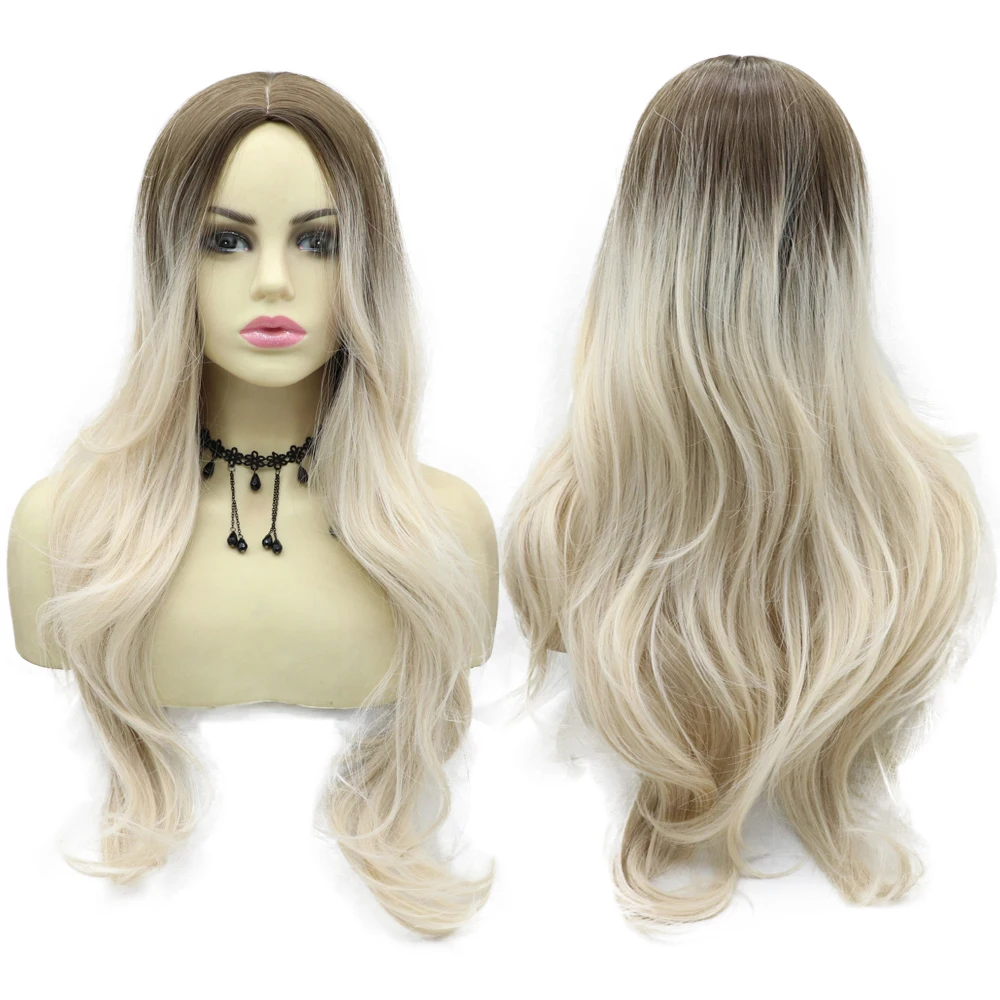 

Gradient 613#Color Long Wavy Hairs Mechanism Wigs with Bangs No Lace Front Wig 24inches for Women for Daily Party Cosplay Use