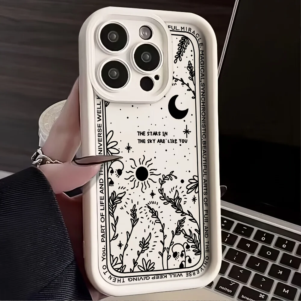 

Stylish Sun and Moon Case for iPhone 16 15 14 13 12 11 Pro/ Max/Plus Shock-proof Back Cover Anti-Fingerprint