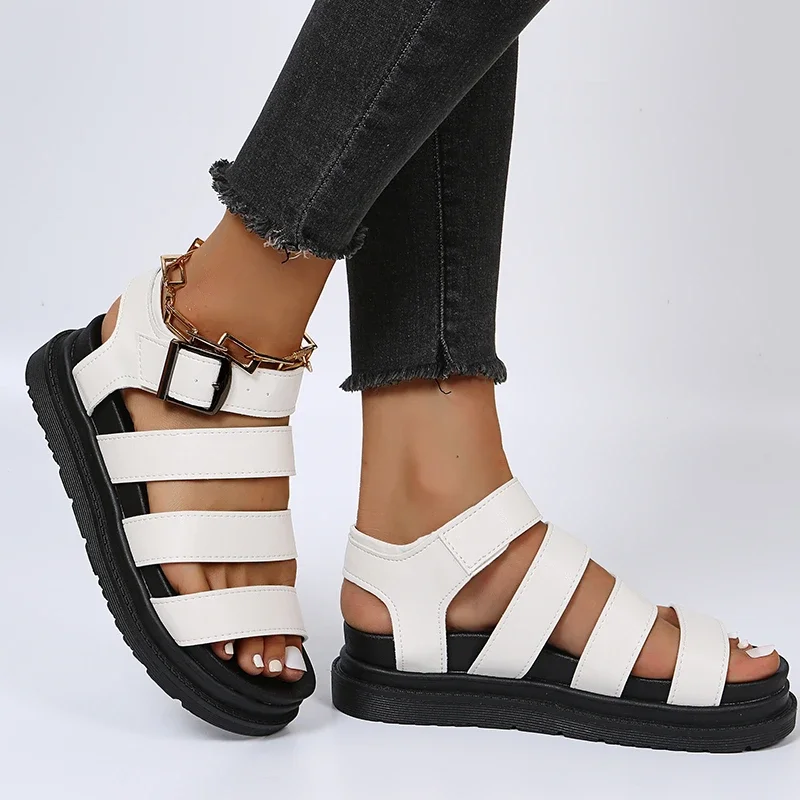 Hot Fashion Casual Flatform Wedges Roman Sandals Women Summer Open Toe Shoe PU Leather Sandalias Mujer Sapato Feminino