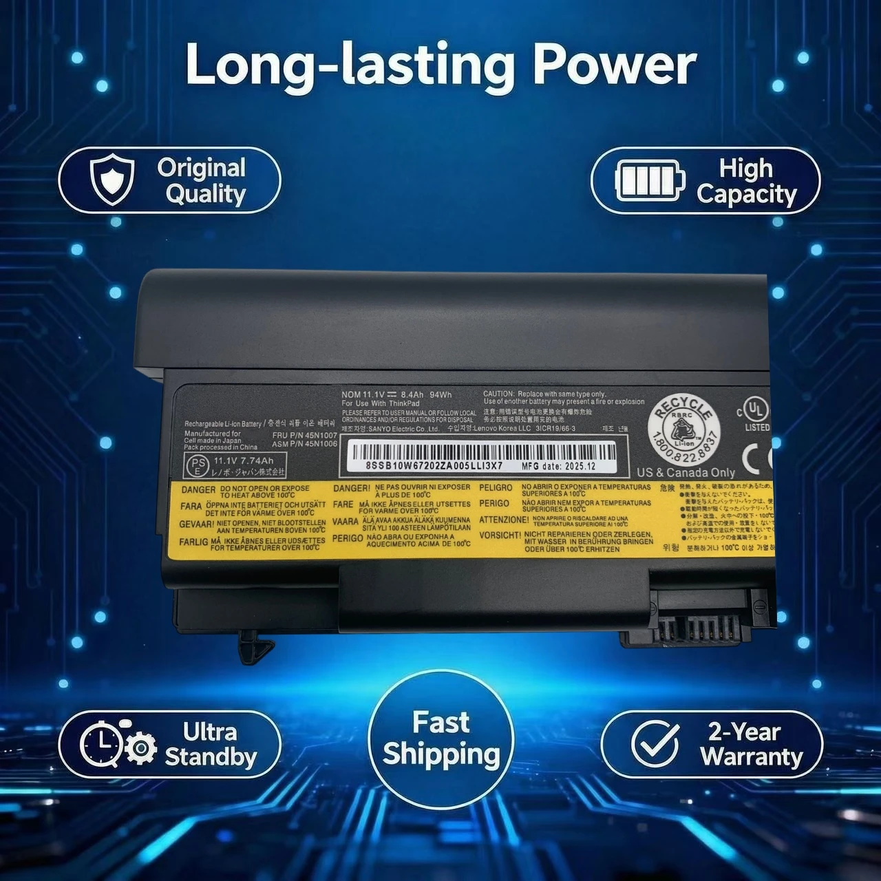Original 45N1007 45N1011 11.1V 94Wh Laptop Battery For Lenovo ThinkPad T420i T420 T430 T530 W510 W520 L430 L530 W530 W530I E420