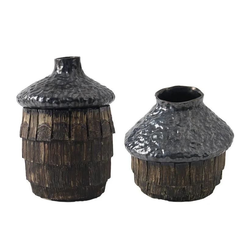 Jingdezhen modern new Chinese ceramic flower ware creative modeling living room entrance dry vase flower arrangement ornament