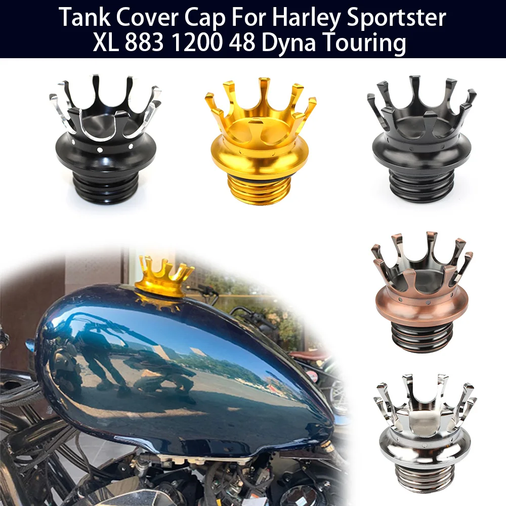

Motocycle Crown Vented Fuel Tank Cover Gas Cap For Harley Dyna Softail Sportster 1200 Touring Road King Aluminum accessorie Moto