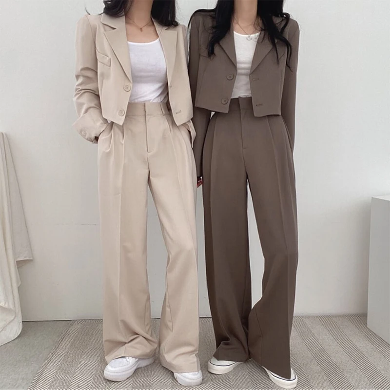 2024 Spring New Office Lady Elegant Crop Blazer Women Notched Collar Single Breasted Suit Jacket Simple All-match Loose Outwear