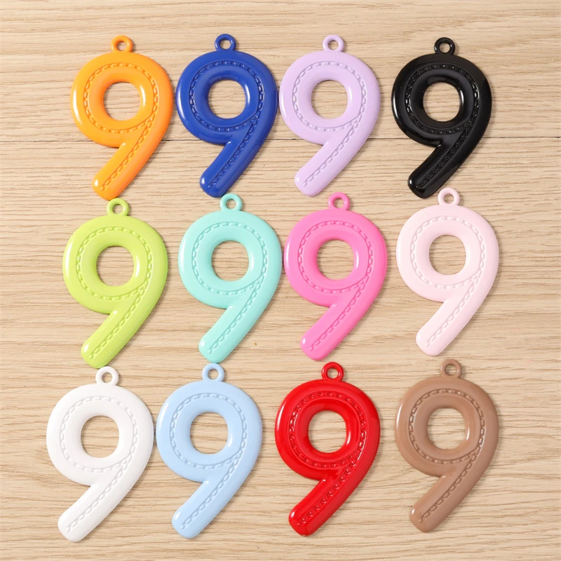 5 Stück niedliche, bunte Metallanhänger mit den Zahlen 0-9 zum Basteln von Schmuck, Halsketten, Ohrringen, Schlüsselanhängern und für DIY-Bastelarbeiten. – Detail 14