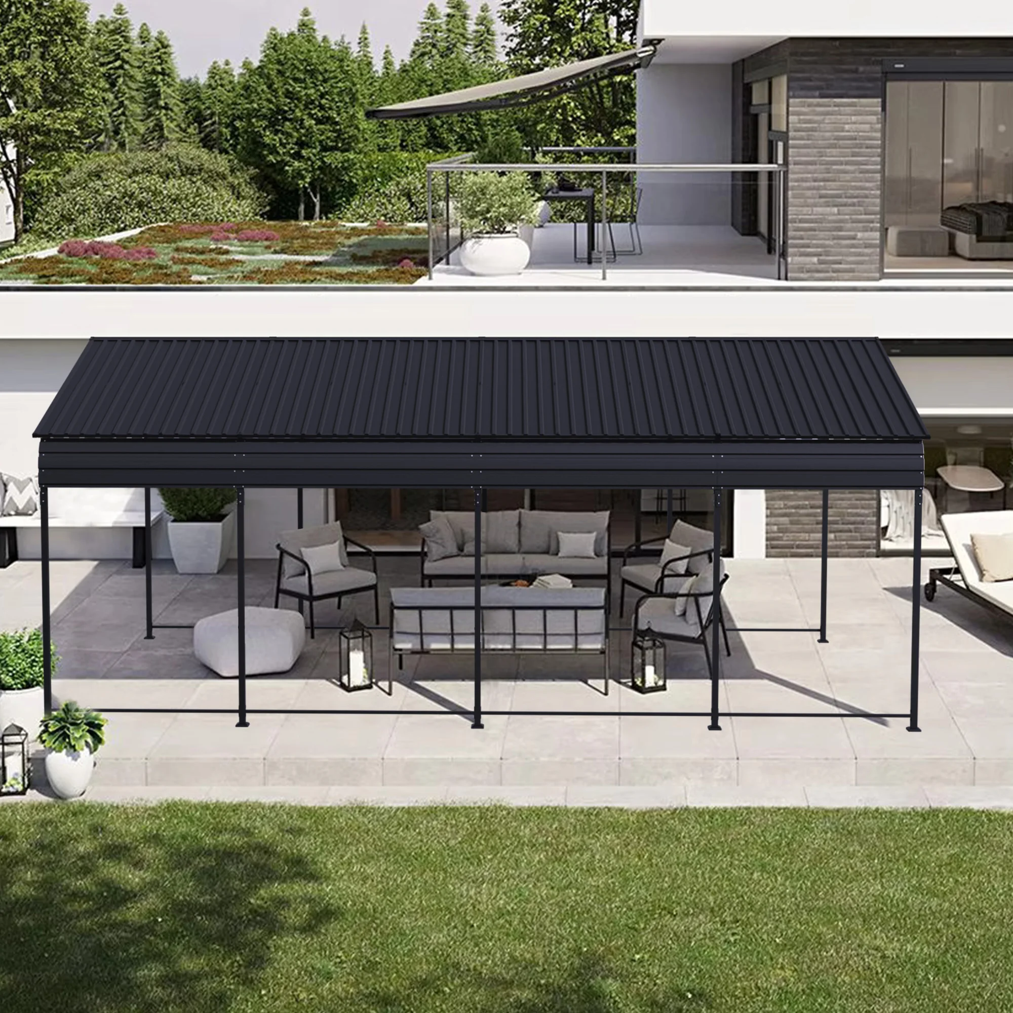 12*20FT Free Ship  in Stock  Heavy Duty Metal Carport With Galvanized Steel Roof With Enhanced Base Waterproof Outdoor Carport