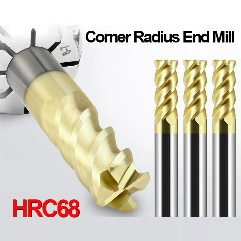 

4 Flutes HRC68 Corner Radius End Mill 245 6 7 8 Alloy Carbide Milling Tungsten Steel Milling Cutter CNC R Bullnose Cutter Tools