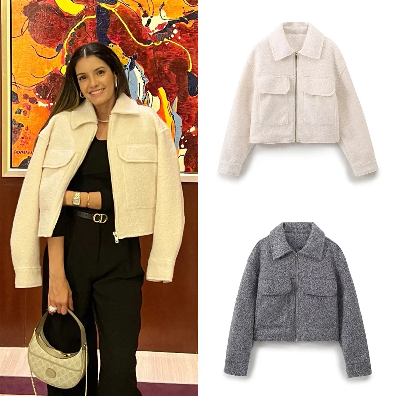 

2025 Women's Jacket Autumn New Style Solid Color Long Sleeve Simple Pocket Decorated Jacket Casual Fashion Versatile