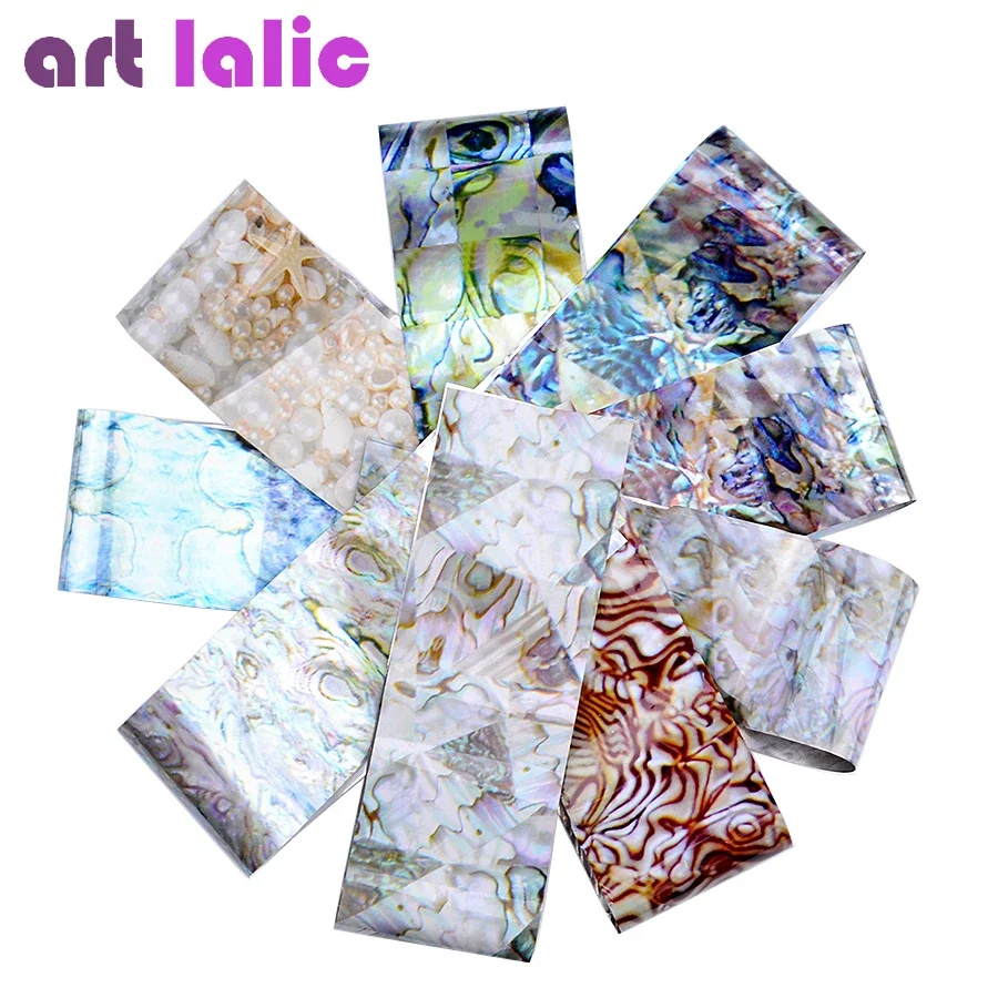 16pcs Nail Art Foil Decals Starry Marble Gradient Maze Shell Design 4x20cm DIY Creative Manicure Transfers