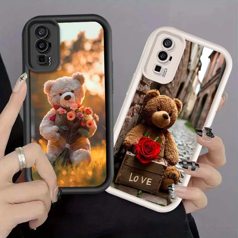 Fashion Creative Romantic Teddy Bear Cover For Xiaomi Redmi K70E 14R 14C 13 13C K60 Plus Pro Ultra 5G 4G Eye Ladder Phone Case