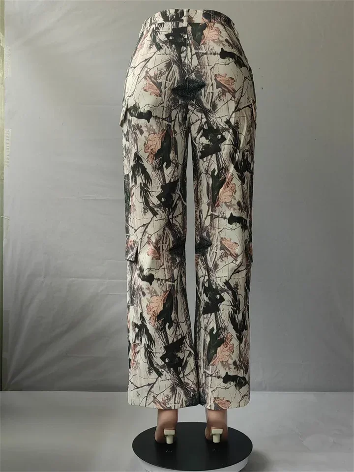 Summer Outfits Clothes Streetwear Loose Pants For Women Trousers High Waist Pockets Baggy Cargo Pants Print Trousers