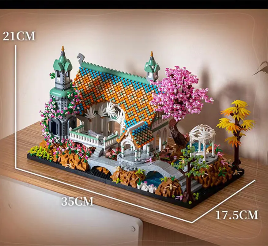 7080+P Creative Castle Of Flower Architecture Briage Building Block Home Decor Anime City Street View Creative Gift Toy