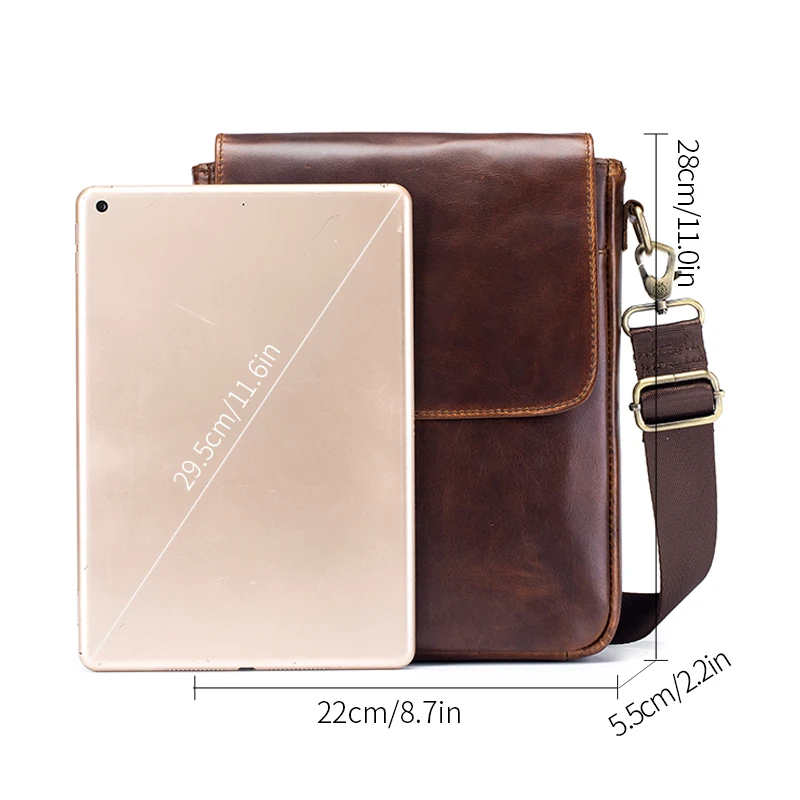 SCHLATUM Genuine Leather Shoulder Bag Large Capacity Cowhide Messenger Crossbody Bag for Vintage Casual and Fashionable Style