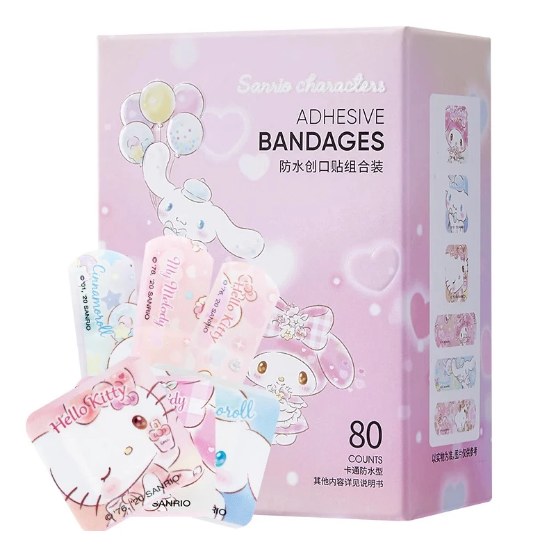 40Pcs/set Sanrio Cute Hello Kitty Cinnamoroll My Melody Breathable Band-Aid Cartoon Fantasy Waterproof Band-Aid Combination Pack