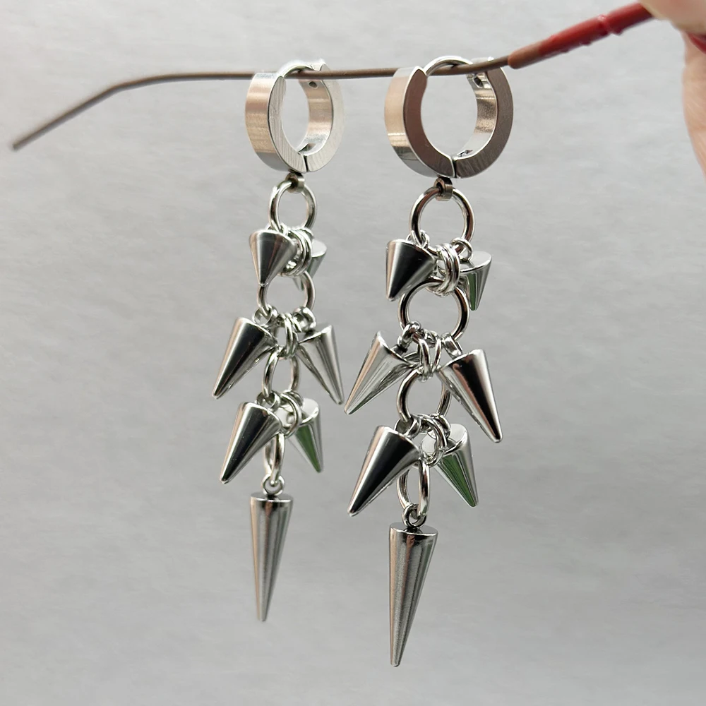 Gothic Punk Stainless Steel Spike Rivet Dangle Earrings Handmade Grunge Aesthetic Hip Hop Earrings for Women Men Unisex Jewelry
