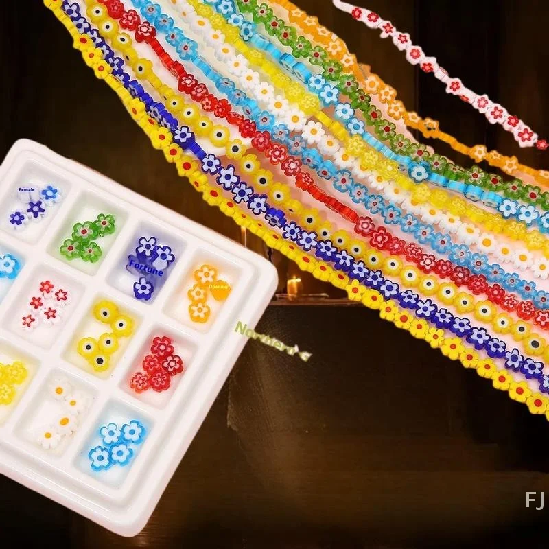 [YU]10pcs Thousand Flowers Flat Plum Blossom Beads Scattered Beads Separated Beads Handmade DIY Bracelet Necklace Jewelry Acce