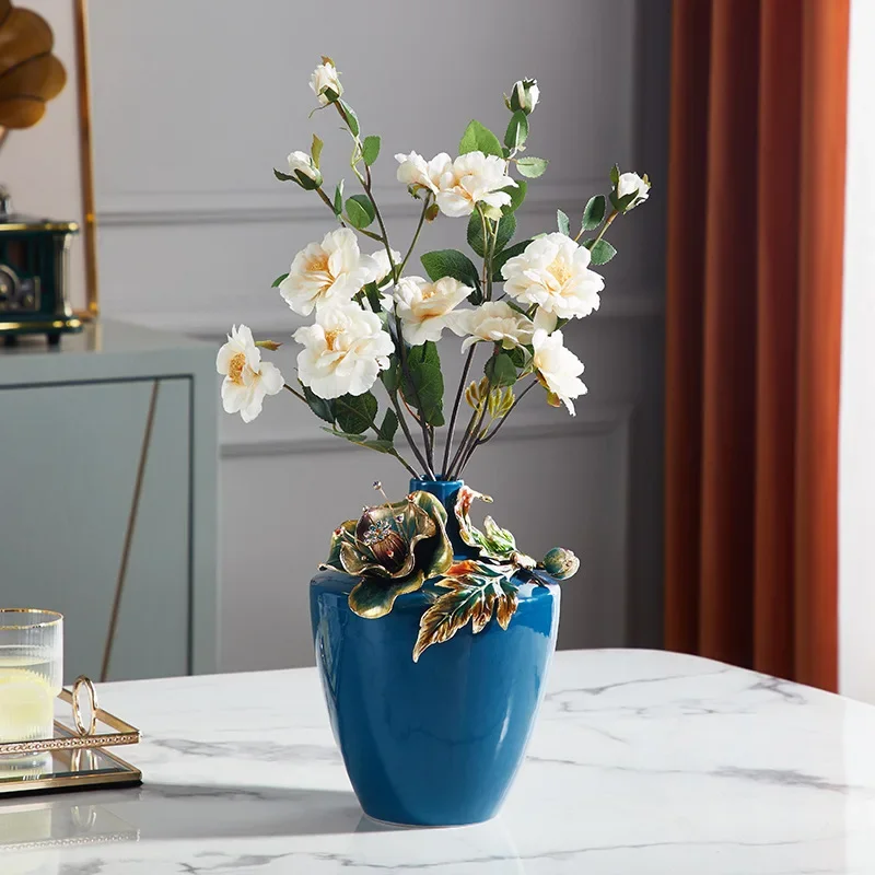 Light luxury enamel ceramic vase ornament, home living room desktop dried flower arrangement, creative personalized decoration