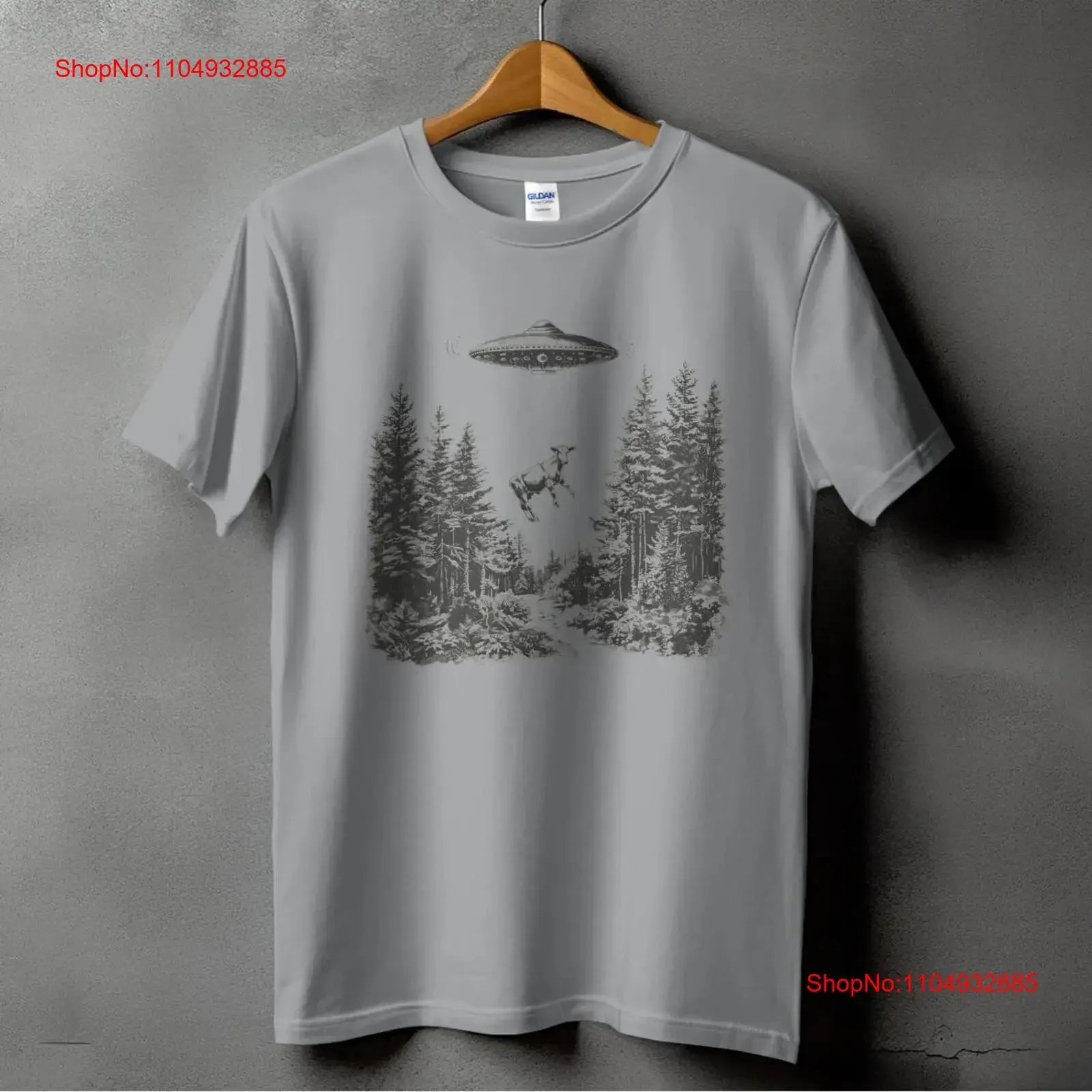 Camiseta de vaca abductora de OVNI, divertida nave espacial alienígena, escena forestal Vintage, Idea única, genial para hombres y mujeres, lavada vintage
