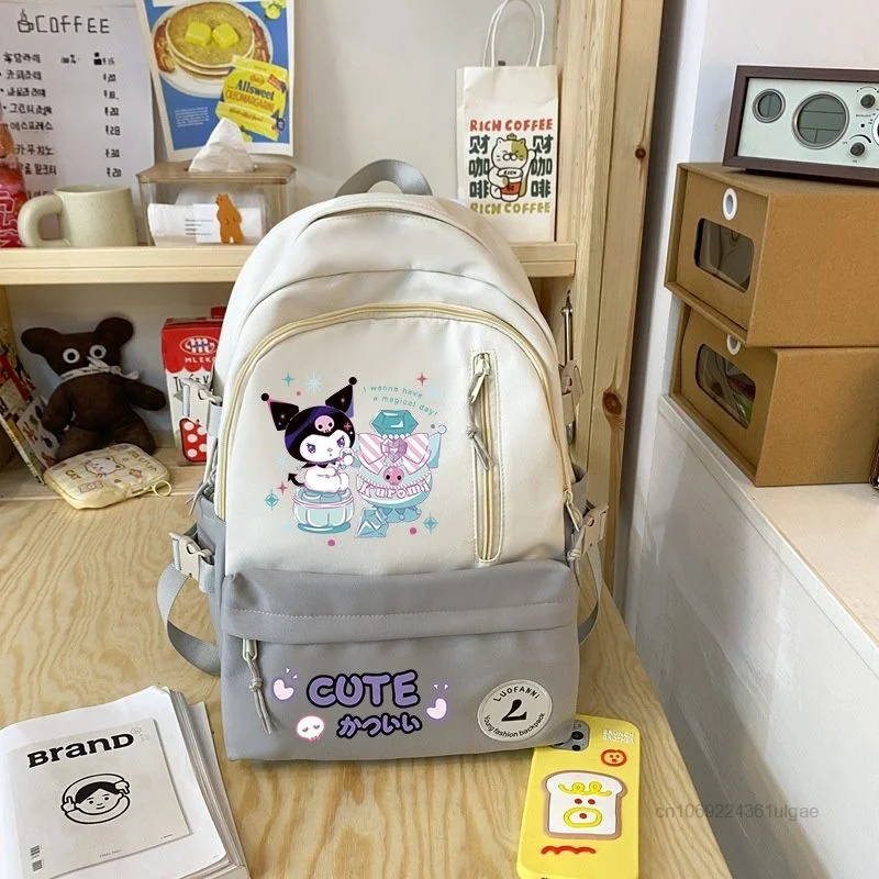 Sanurgente-Cartable Kuromi pour adolescentes, sac à dos étudiant Y2K, sacs à dos mignons de grande capacité, style coréen, sac initié à la tendance