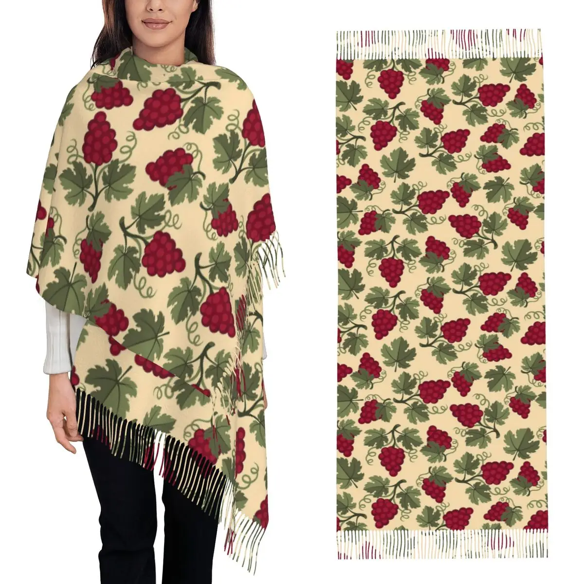 

Grape Leaves Vine Leaves Scarf Tassel Scarves Women Soft Warm Shawls and Wraps Large Fall Winter Shawl Wrap