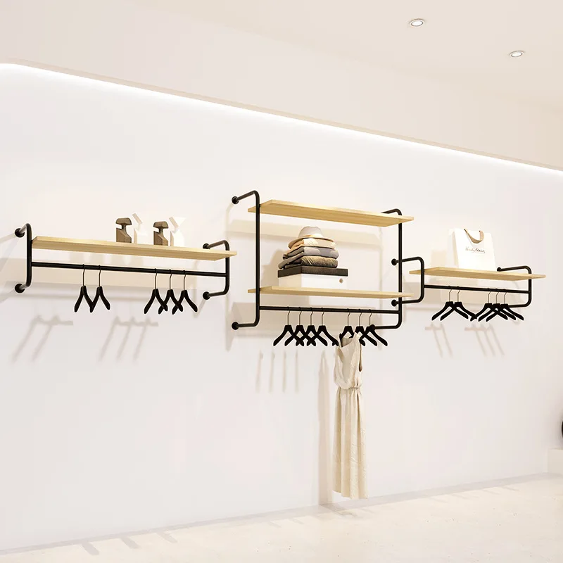 Clothing store wall shelf display rack Bedroom cloakroom hanger Women's clothing store Children's clothing store wall display ra