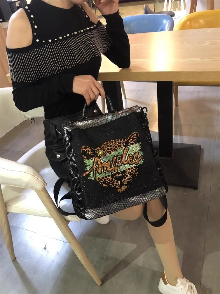 High Quality Large Capacity Fashion Backpack Glitter Diamond Women's Handbag Shoulder Messenger Bag Lady Purse Female Travel Bag