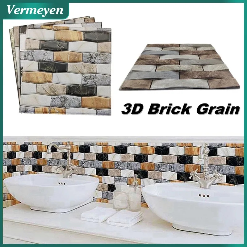 

10/20pcs 3D Wall Sticker Marble Pattern PVC Waterproof Self-Adhesive Wall Paper 30x30cm Brick Grain Bathroom Wall Stickers