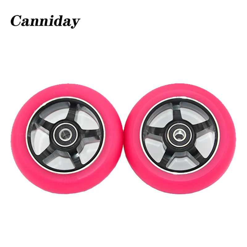 Aluminum Stunt Scooter Wheels, High Elastic PU, 100mm, ABEC-9 Bearings, High Quality, 2Pcs Set