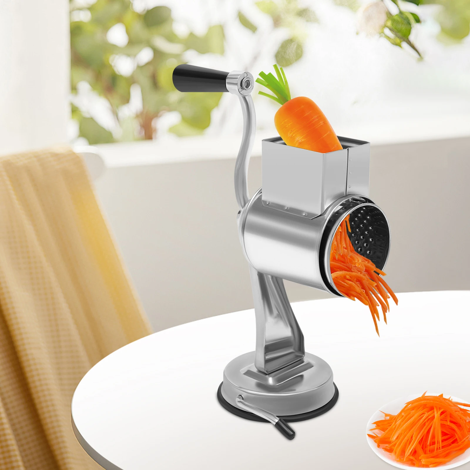 

Роторная терка из нержавеющей стали, 5 лезвий, основание на присоске, можно мыть в посудомоечной машине, для овощей, фруктов, дома, кухни, ресторана