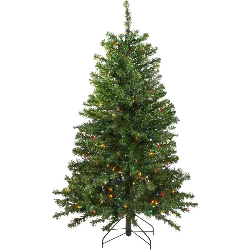 Pre-Lit Full Canadian Pine Artificial Christmas Tree-Multicolor Lights, 4', Green