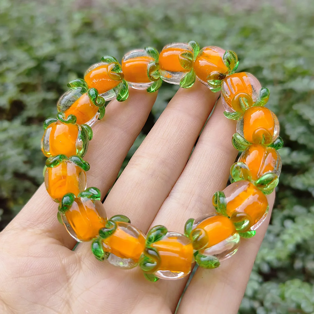 1PCSLucky Hand Strand Bracelet Female Handmade Murano Glass Crystal  Persimmon Glaze Blessing Transfer Beads Hot Selling Jewelry