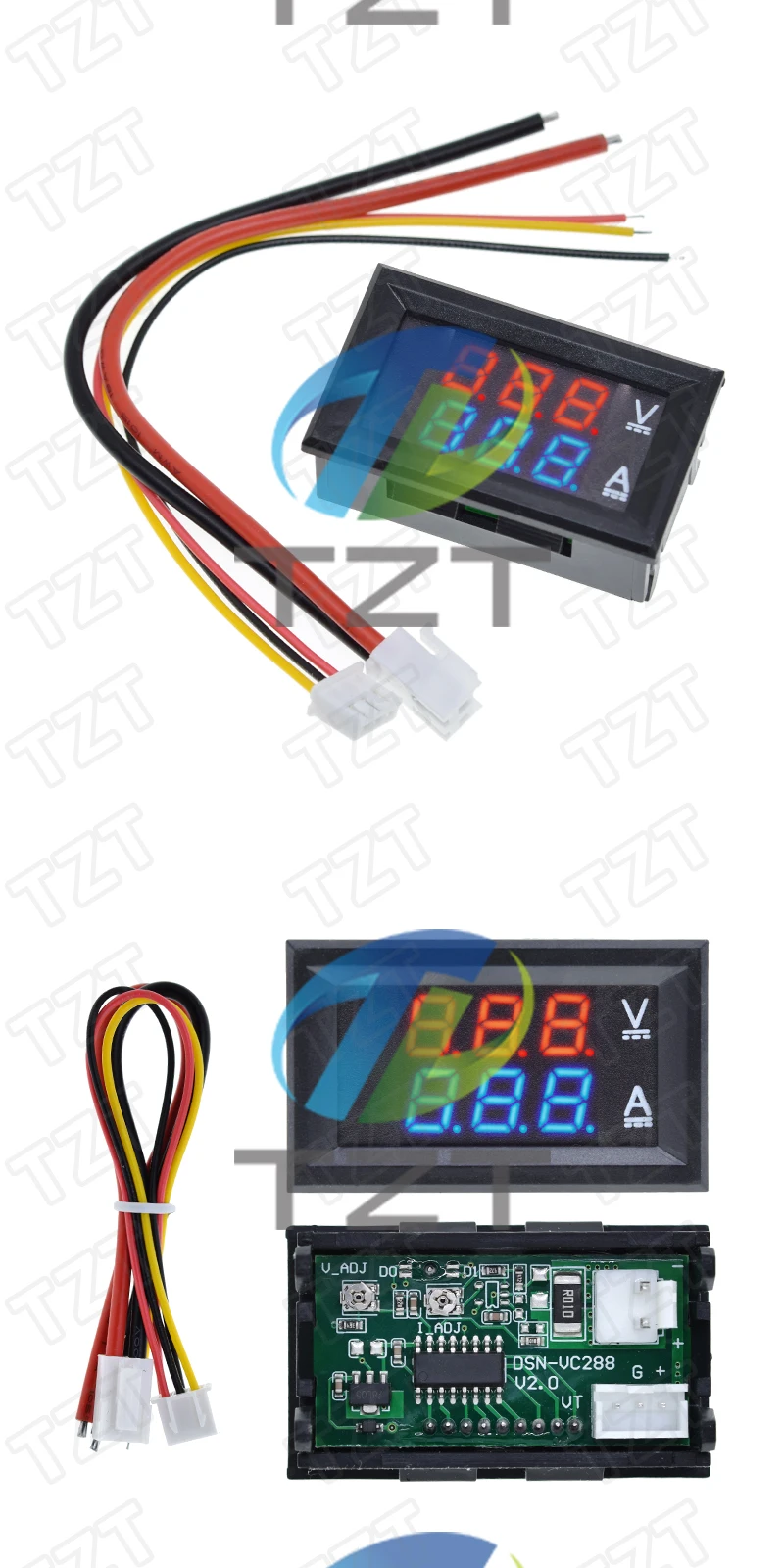 DC 0-100V 10A Digitales Voltmeter Amperemeter Doppel-Display Spannungsdetektor Strommessgerät Panel Ampere-Volt-Messgerät 0,28" Rot Blau LED – Detail 4
