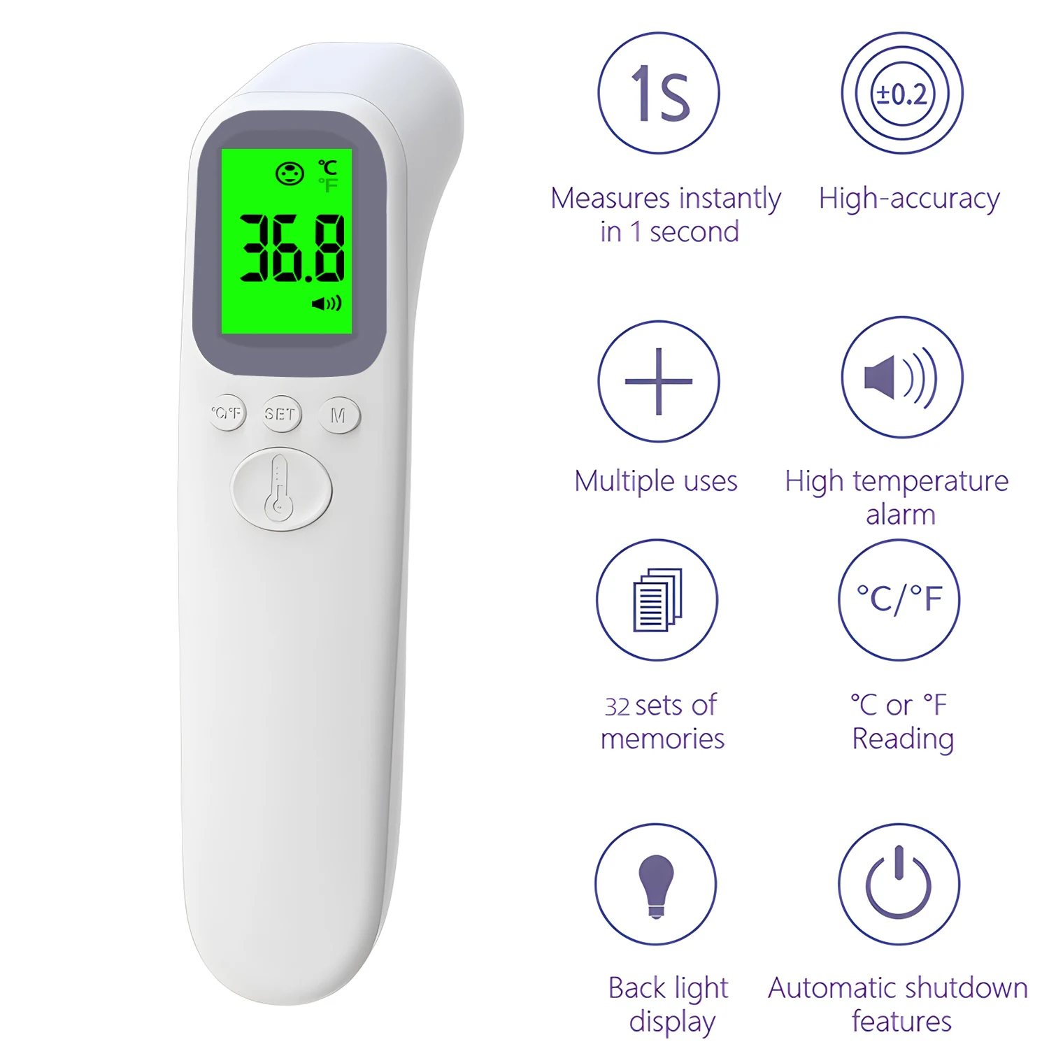 Portable infrared digital thermometer, frontal non-contact thermometer, medical home thermometer for measuring infant/adult body