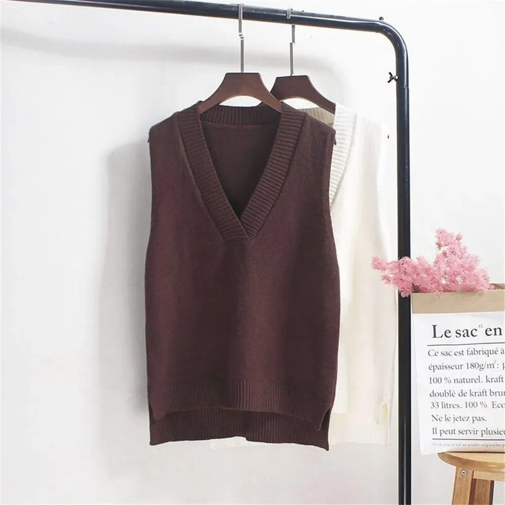 Mode Koreaanse vrouw truien gebreid vest dames trui herfst winter losse mouwloze gebreide kleding femme winter trui truien