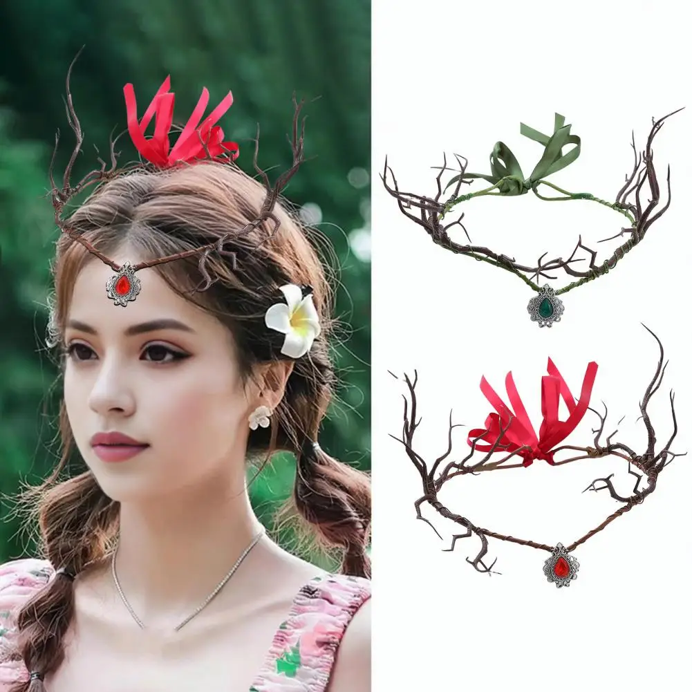 Coffee Branch Headpiece Woodland Floral Crown Headband for Women Girls Fairy Flower Circlet Cosplay Halloween Wedding Photo