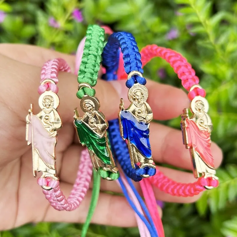1PC Green Saint Jude Charm Bracelet Handmade Woven Rope Braided San Judas Pulsera for Women Men