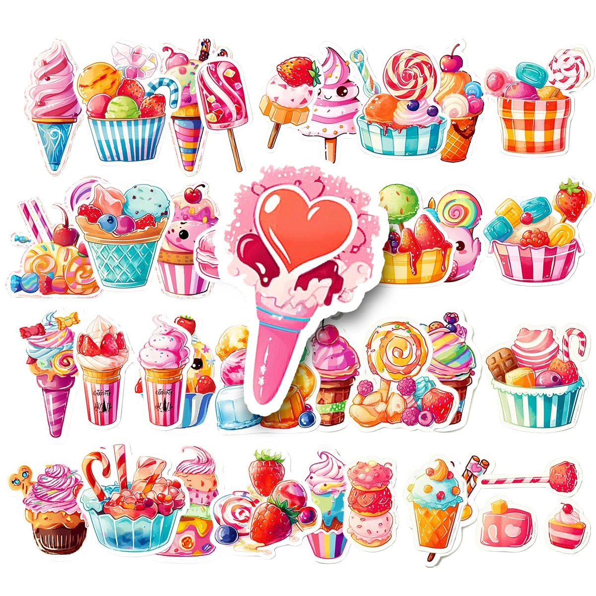 50pcs Colorful Candy Stickers Lollipop Dessert Stickers Personalized Simple Decoration Waterproof Self-Adhesive Ledger Stickers