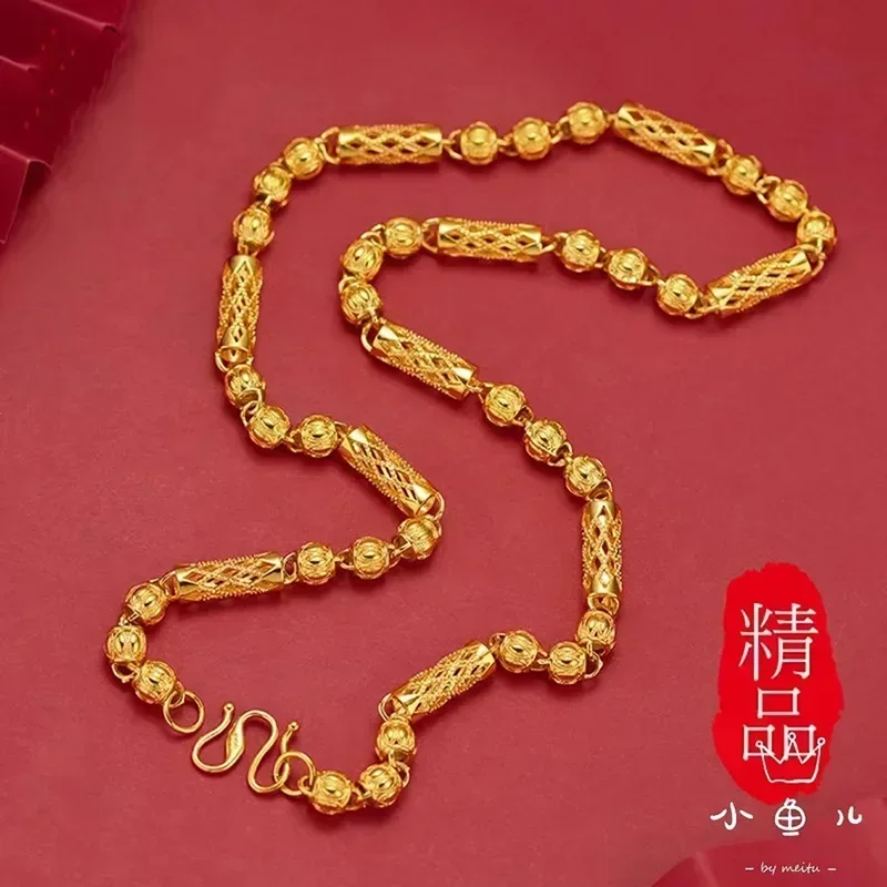 

9999 24-каратное настоящее золото, полое мужское ожерелье, М-образная пряжка, мужская цепочка, бутик, открытое цилиндрическое ожерелье, бусины-фонарики